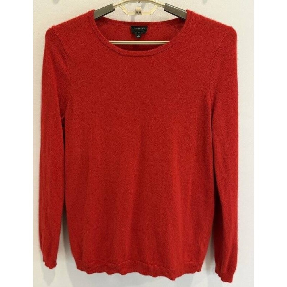 Talbots Red Crew Neck Long Sleeve Sweater 100% Pure Cashmere Size L
